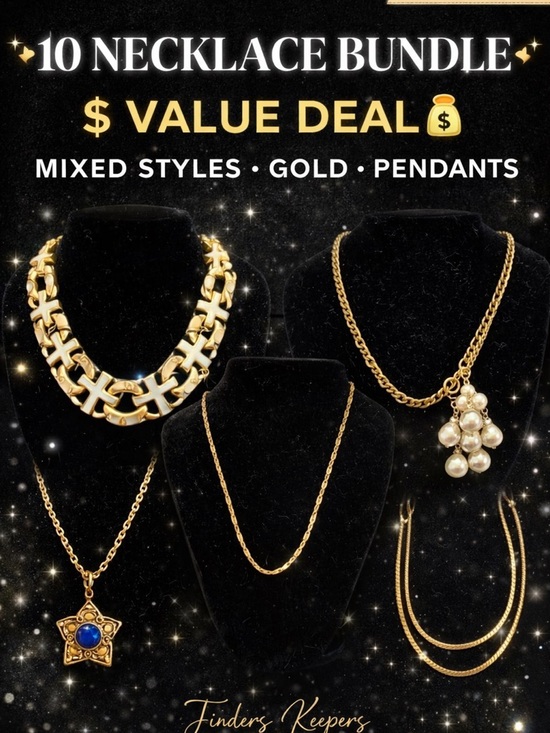 Assorted Jewelry - 10 PC Necklace Bundle Lot Gold Tone Mixed Styles Pendants Chains Reseller